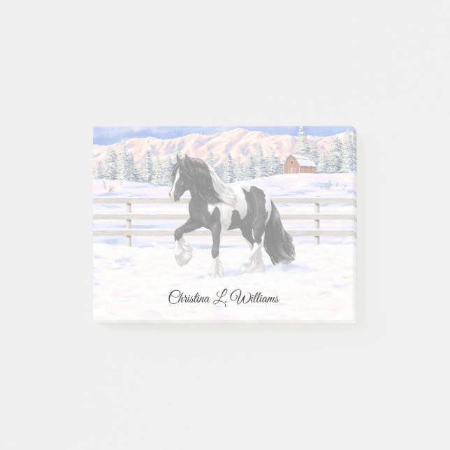 Notas Post-it® Caballo de Vanner de Black Pinto Piebald Gypsy (Anverso)