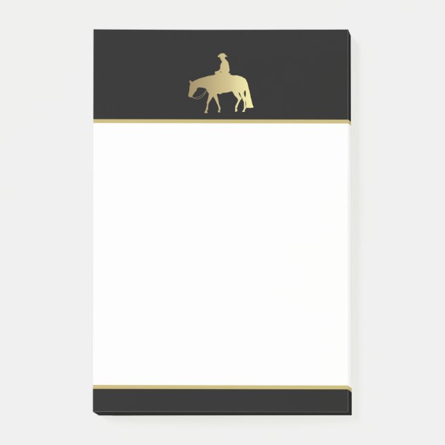 Notas Post-it® Caballo occidental de oro del placer en negro (Anverso)
