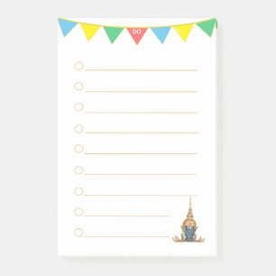 Notas Post-it® Cabeza de Buda y banderas multicolores Lista de ta
