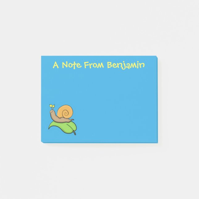 Notas Post-it® Caca, caracol feliz en un ilustracion personalizad (Anverso)