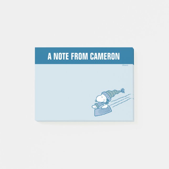 Notas Post-it® Cacahuetes | Snoopy & Woodstock Sledding (Anverso)