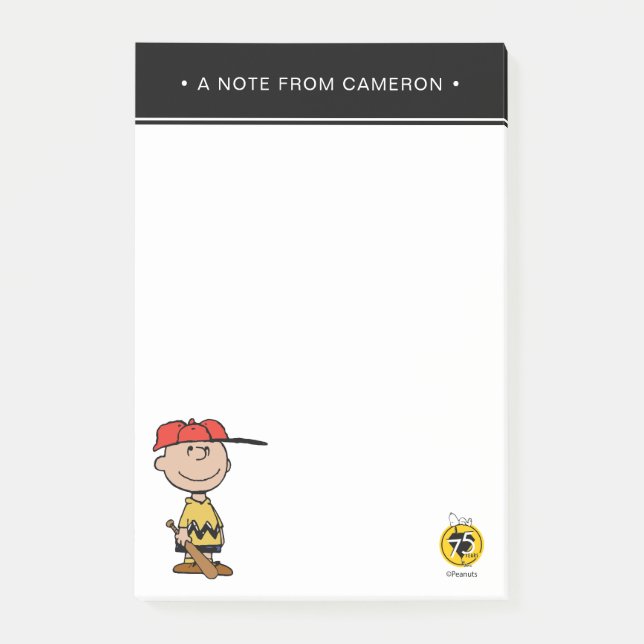 Notas Post-it® Cacahuetes | Sonrisa de béisbol Charlie Brown (Anverso)