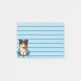Notas Post-it® Cachorro adorable con flores azules