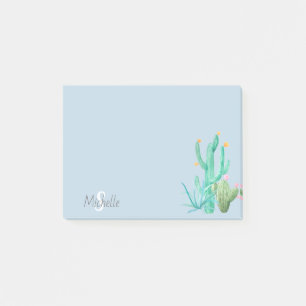 Notas Post-it® Cactus Cacti Succulent Southwest Blue Monograma