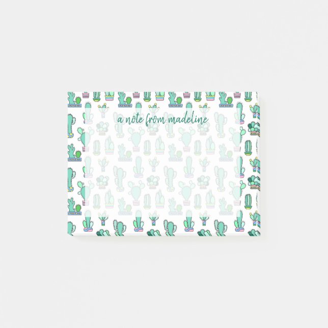 Notas Post-it® Cactus de la verde menta y modelo suculento de la (Anverso)
