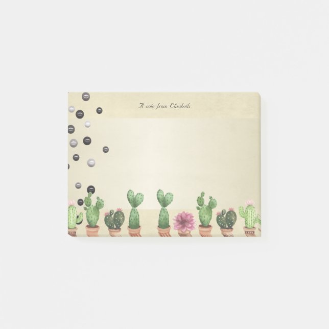 Notas Post-it® Cactus Elegante Girly, Perlas Personalizadas (Anverso)