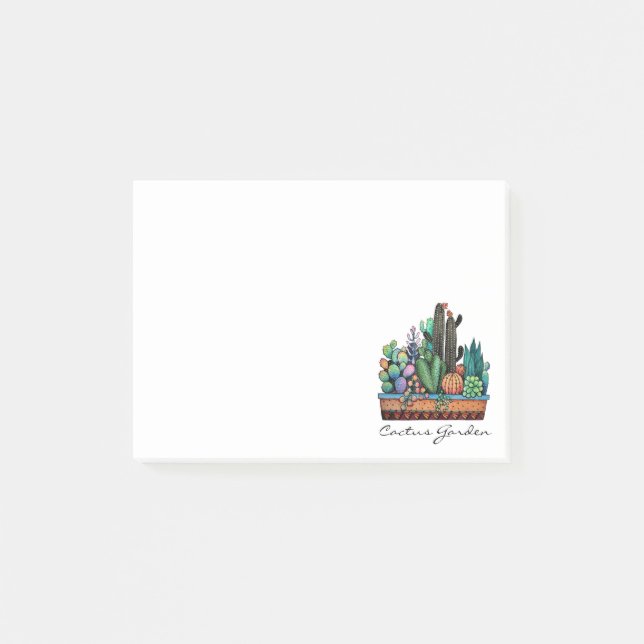 Notas Post-it® Cactus Garden Cute Watercolor En Pot (Anverso)