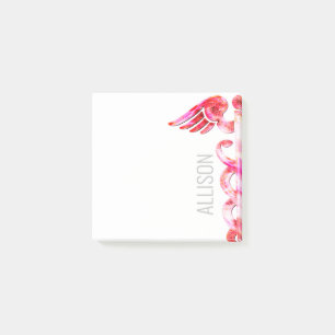 Notas Post-it® Caduceo personalizado del rosa del médico de la