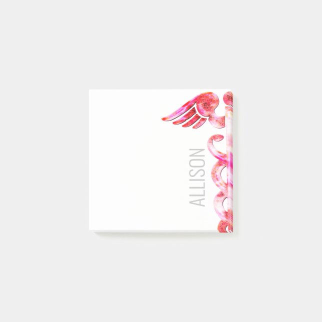 Notas Post-it® Caduceo personalizado del rosa del médico de la (Anverso)