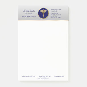 Notas Post-it® Caduceto azul médico profesional Gold