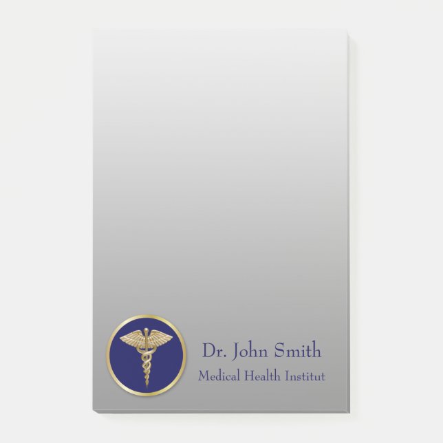 Notas Post-it® Caduceto médico profesional Gold Blue (Anverso)