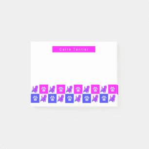 Notas Post-it® Cairn Terrier Dog & Paw Hot Pink & Blue