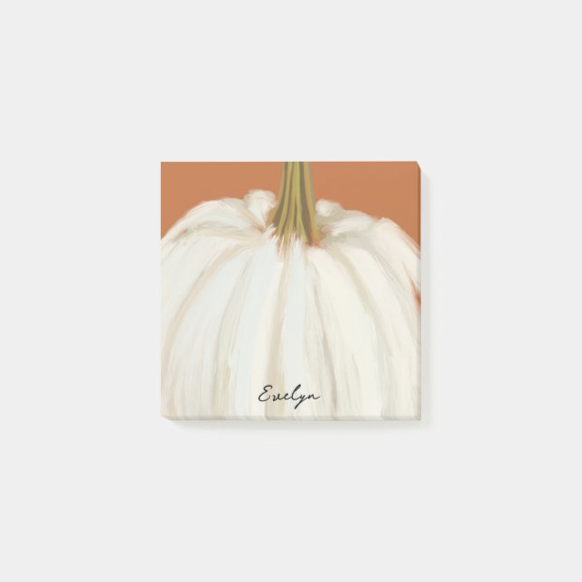 Notas Post-it® Calabaza blanca con nombre personalizado (Anverso)