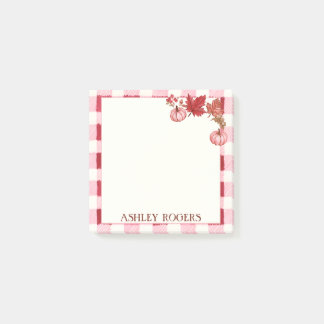 Notas Post-it® Calabaza de acuarela de gingham rosa otoño