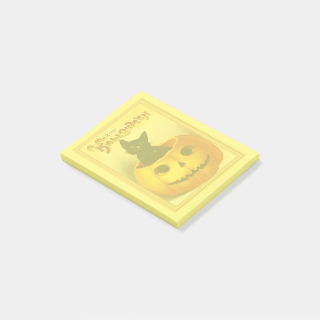 Notas Post-it® Calabaza de Halloween de gato negro adorable (En perspectiva)