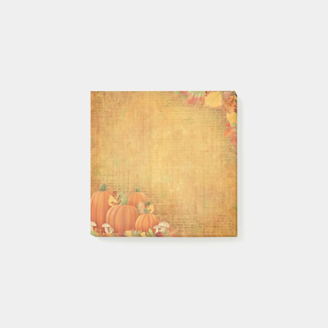 Notas Post-it® Calabazas otoñales y Ilustracion de follaje (Anverso)