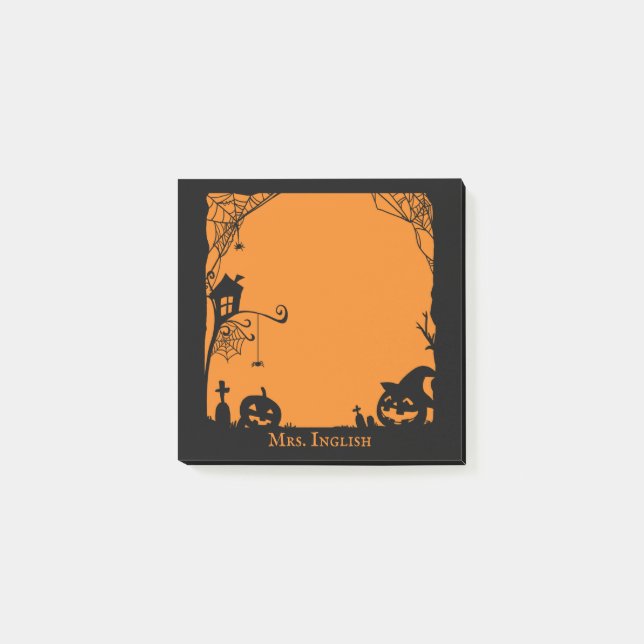 Notas Post-it® Calabazas y telarañas de la escena de Halloween (Anverso)