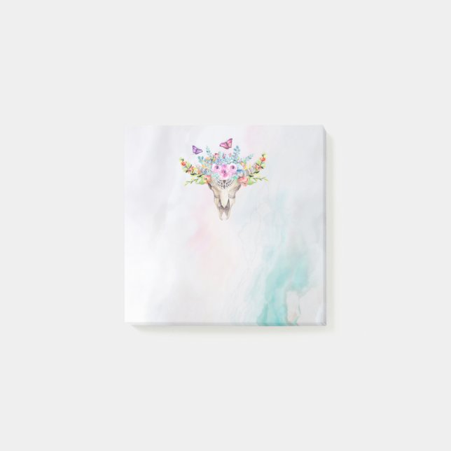 Notas Post-it® Calavera animal Boho con mariposas y flores (Anverso)