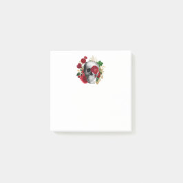 Notas Post-it® Calavera de gótico con flores rojas y hojas de oro