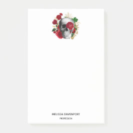 Notas Post-it® Calavera de gótico con flores rojas y hojas de oro