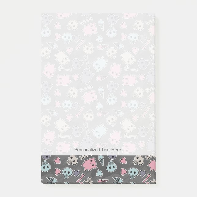Notas Post-it® Calaveras y corazones sobre fondo negro (Anverso)