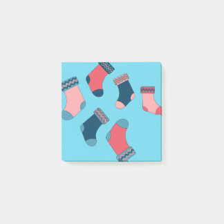 Notas Post-it® Calcetines para Navidades con fondo azul