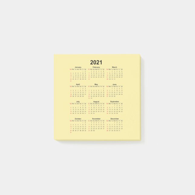 Notas Post-it® Calendario 2021 (Anverso)