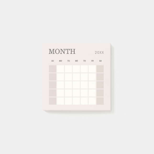 Notas Post-it® Calendario de planificación mensual mínimo de Beig (Anverso)