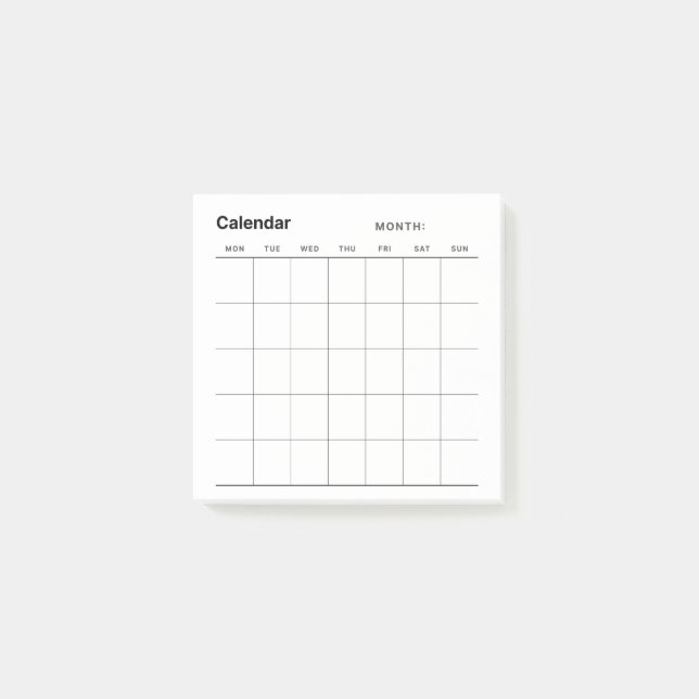 Notas Post-it® Calendario de planificación mensual simple y minim (Anverso)