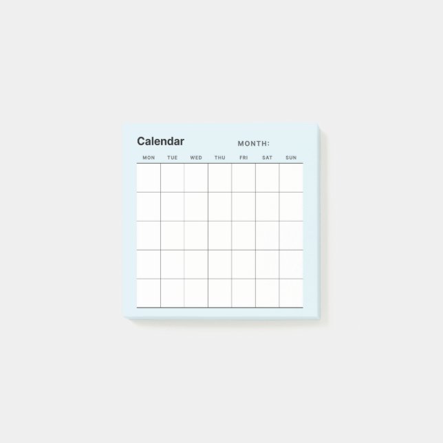 Notas Post-it® Calendario de planificación mensual simple y minim (Anverso)
