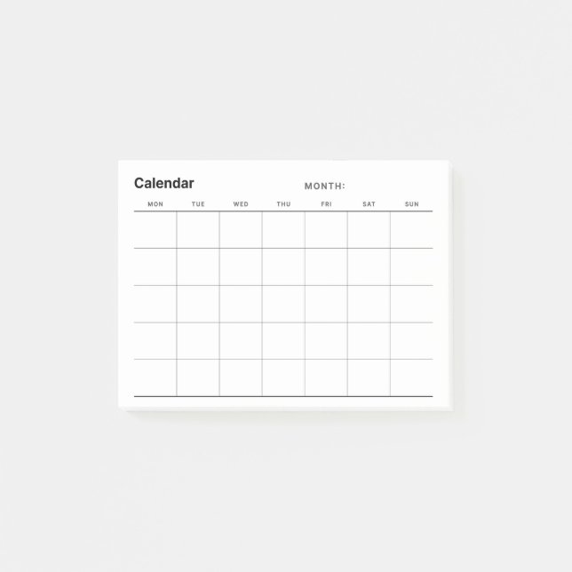 Notas Post-it® Calendario de planificación mensual simple y minim (Anverso)