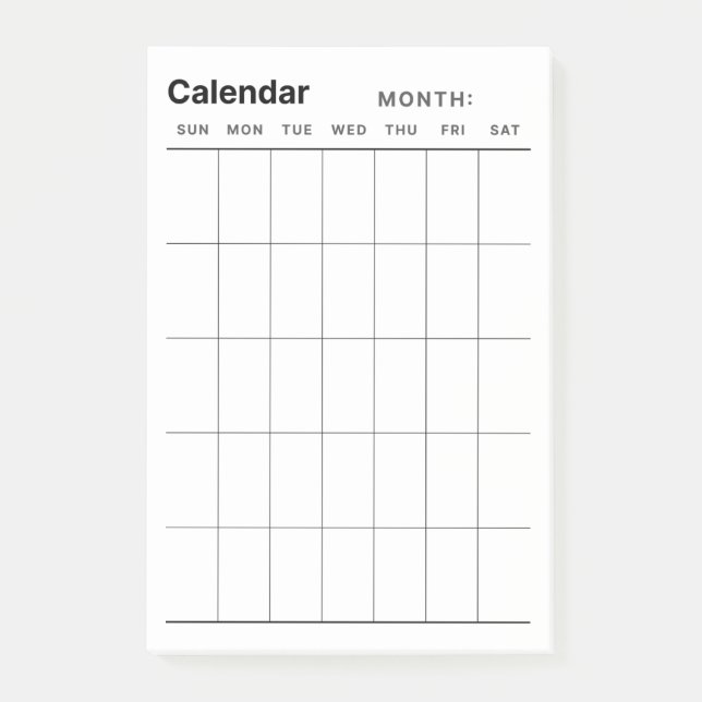 Notas Post-it® Calendario de planificación mensual simple y minim (Anverso)