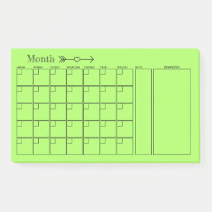 Notas Post-it® Calendario de planificación mensual verde