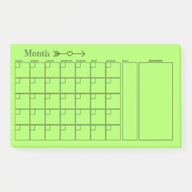Notas Post-it® Calendario de planificación mensual verde (Anverso)