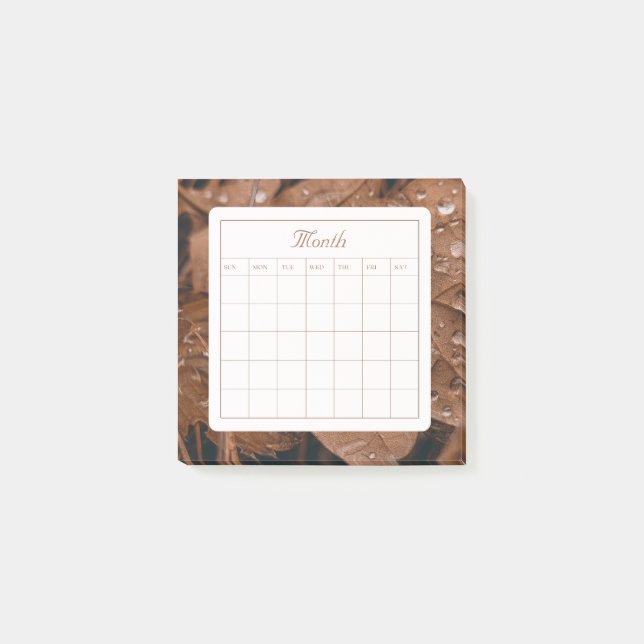 Notas Post-it® Calendario de programación mensual simple marrón (Anverso)