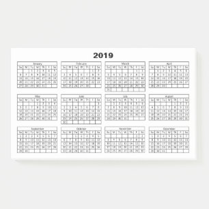 Notas Post-it® Calendario del negro 2019 en blanco
