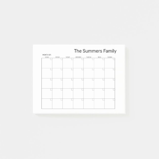 Notas Post-it® Calendario en Blanco Planificador Mensual Personal (Anverso)