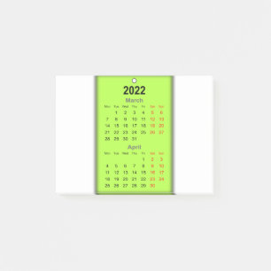 Notas Post-it® Calendario Marzo de 2022 Abril