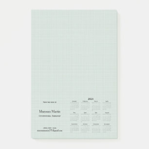 Notas Post-it® Calendario mensual personalizado de 2024 Lino verd