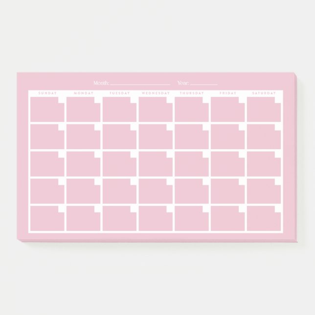 Notas Post-it® Calendario rosa claro sin fecha (Anverso)