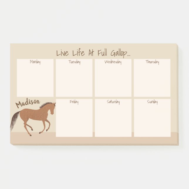 Notas Post-it® Calendario semanal del caballo del potro rústico (Anverso)