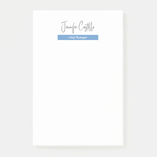 Notas Post-it® Calligrafía Minimalista blanca y azul llana