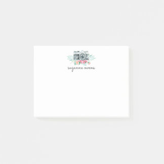 Notas Post-it® Cámara y flores de color de agua vintage