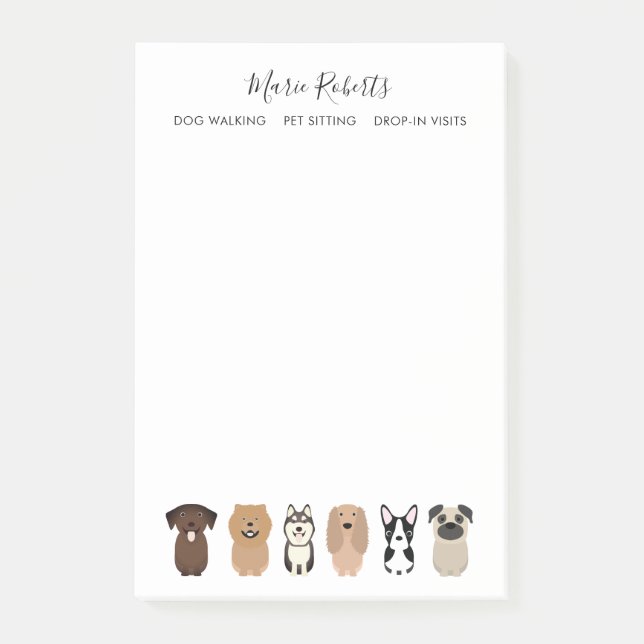 Notas Post-it® Caminando perro, sentándose Mascota, abordando per (Anverso)