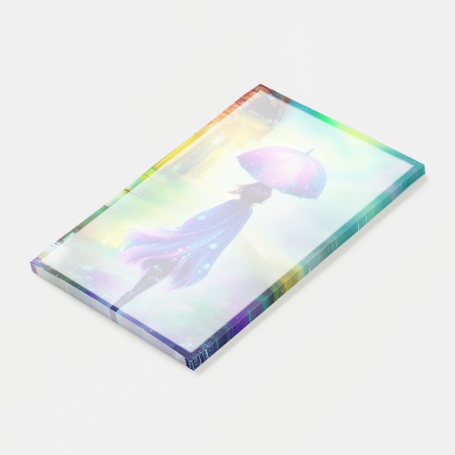 Notas Post-it® Caminata colorida bajo la lluvia (En perspectiva)