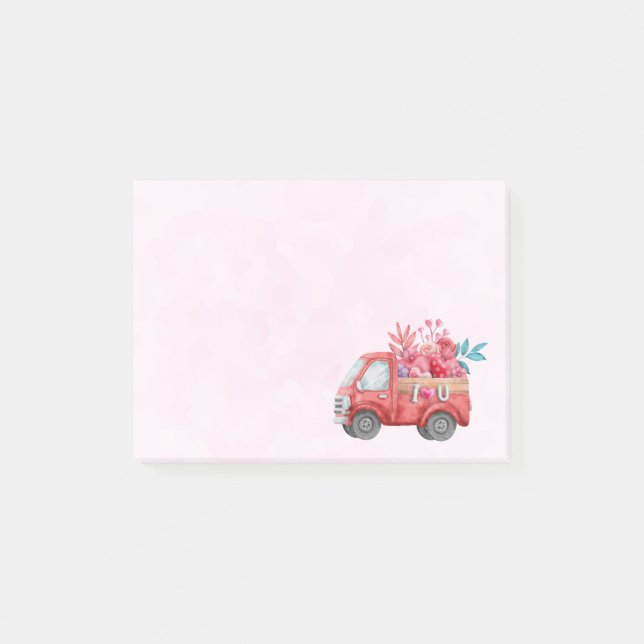 Notas Post-it® Camión de amor lindo con acuarela de carga cardíac (Anverso)
