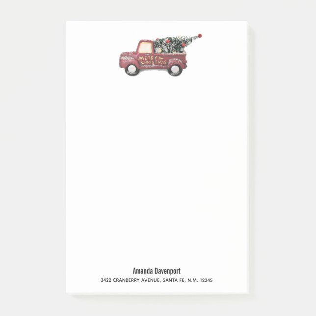 Notas Post-it® Camión de juguete rojo con árbol de Navidad (Anverso)