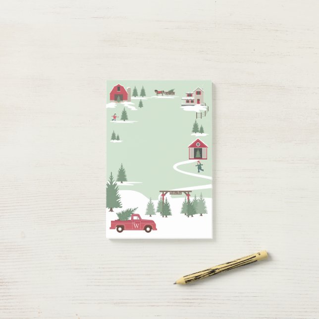 Notas Post-it® Camión Rojo de la granja de árboles de navidad de  (Escritorio)