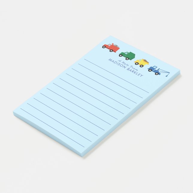Notas Post-it® Camiones vehículos de construcción niño pequeño de (En perspectiva)