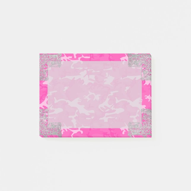 Notas Post-it® Camo rosado con falso purpurina (Anverso)